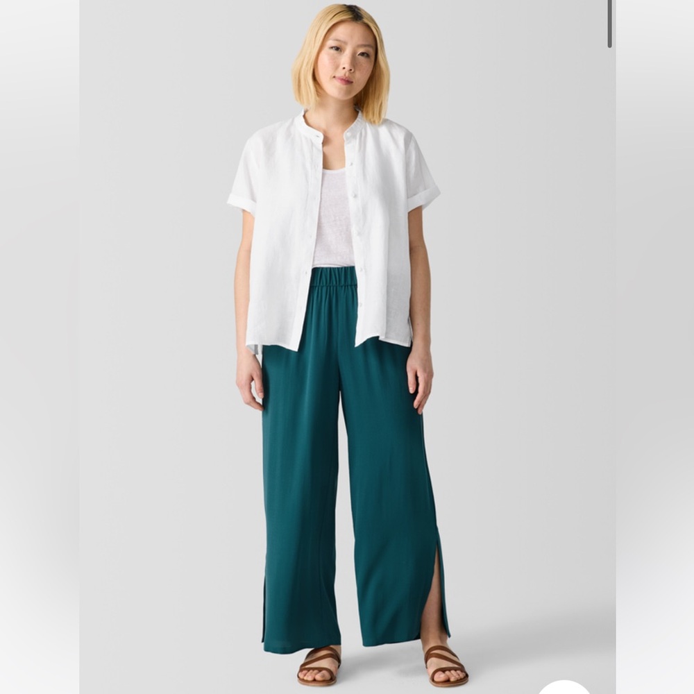 New Eileen Fisher Silk Georgette Crepe Pant with Slits